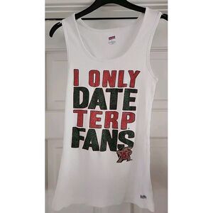 University Of Maryland white w/glitter "I Only Date Terp Fans" Tank‎ Top Size L